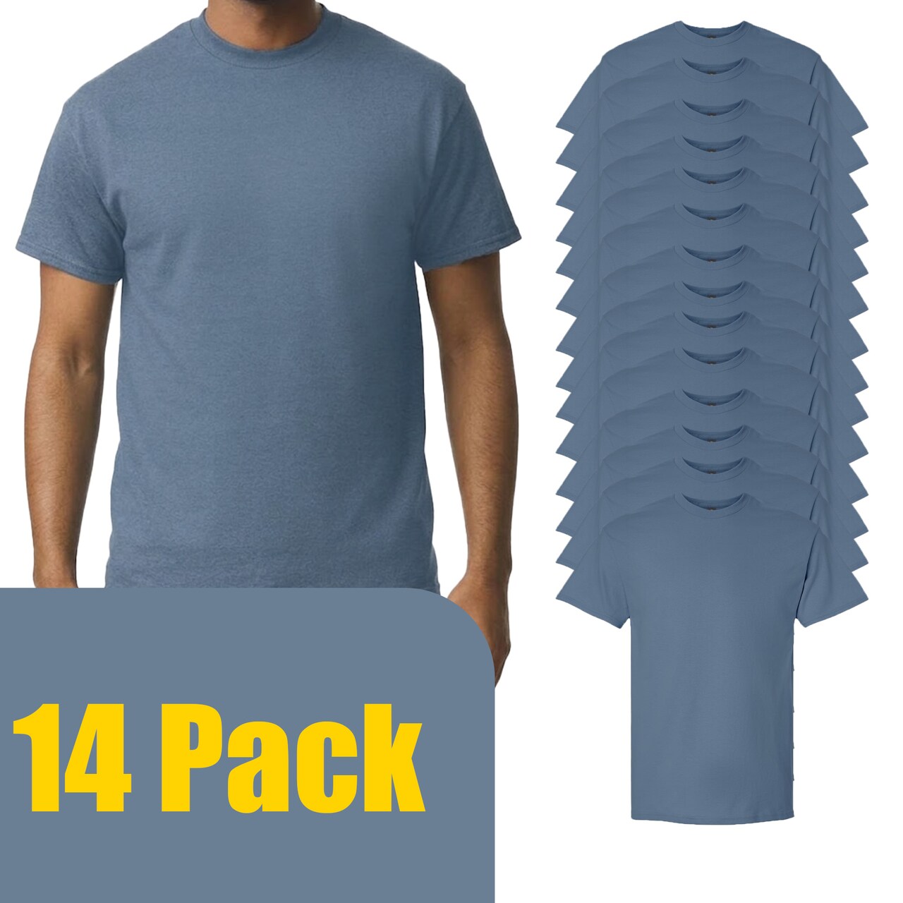 Gildan Unisex Ultra Cotton Short Sleeve T-Shirt Bundle, Crewneck Blanks for Crafting, Indigo Blue, S–5XL